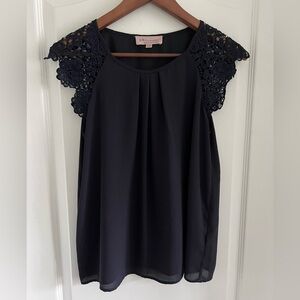 Philosophy Navy blouse with lace sleeves